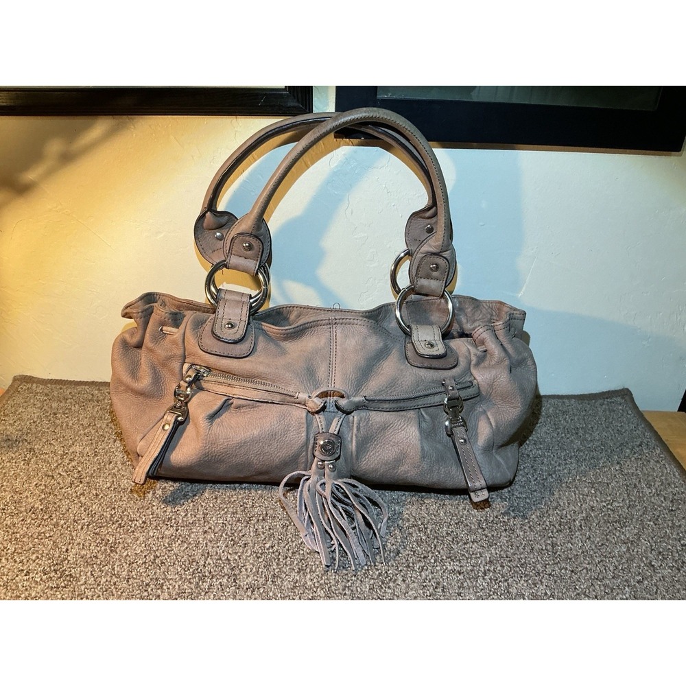 B Makowsky Nubuc Leather Suede Handbag Shoulder Bag Ecru/Oatmeal BOHO